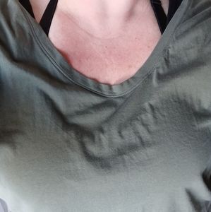 2X Olive Green Thin Scoop Neck 3/4 Sleeve Soft Top Cotton